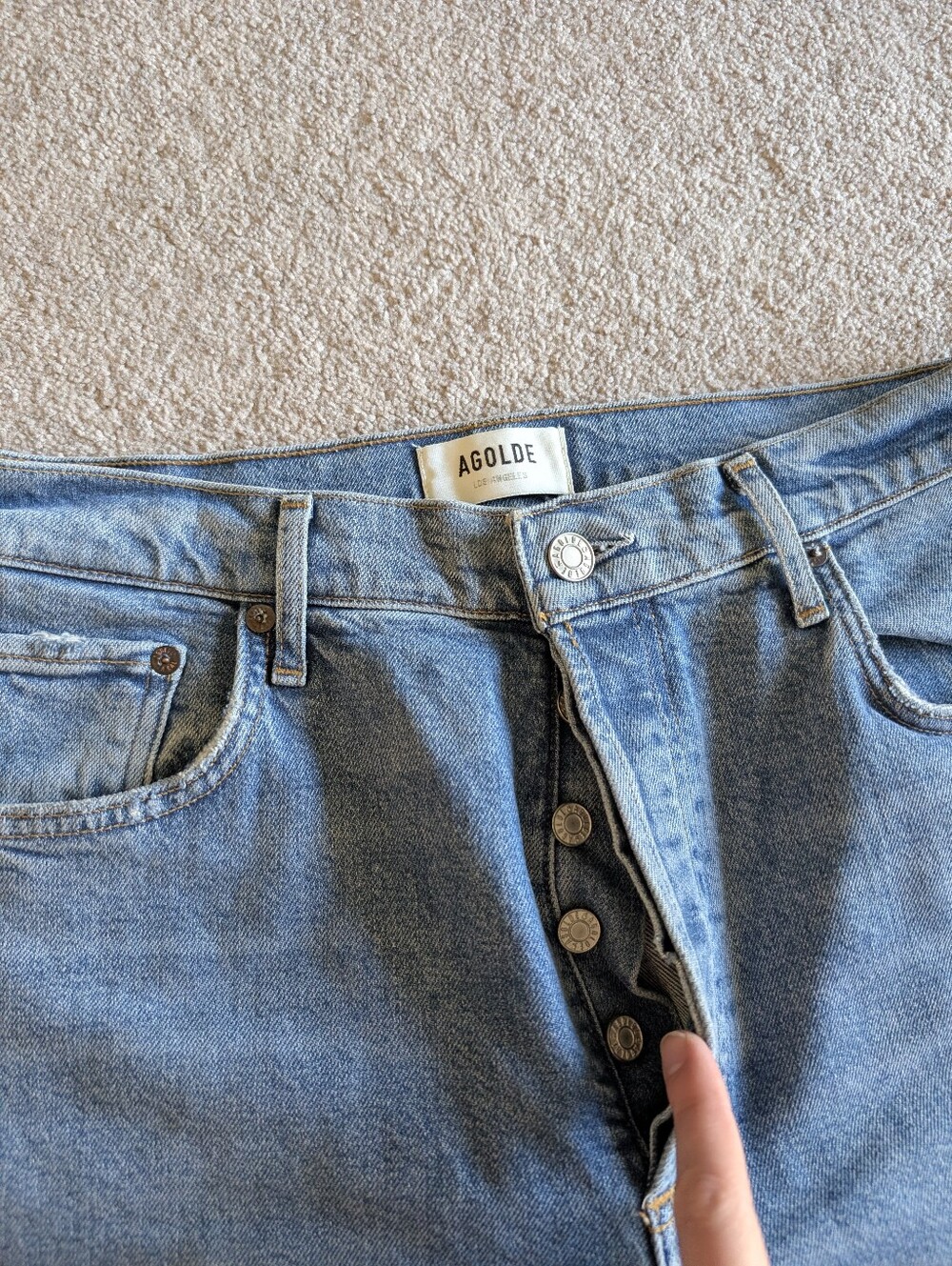 Agolde Riley High Rise Straight 90's Button Fly Distressed Jeans - Picture 3 of 9